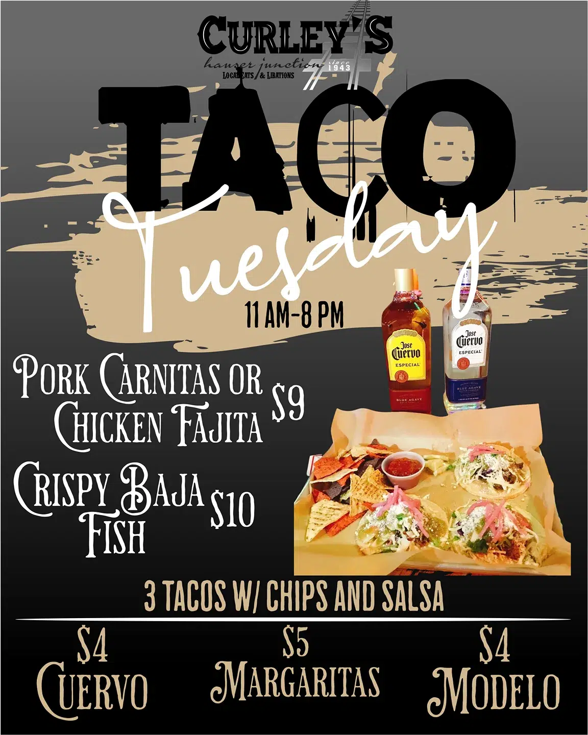 Flyer for Taco Tuesday at Curley's Bar in Post Falls