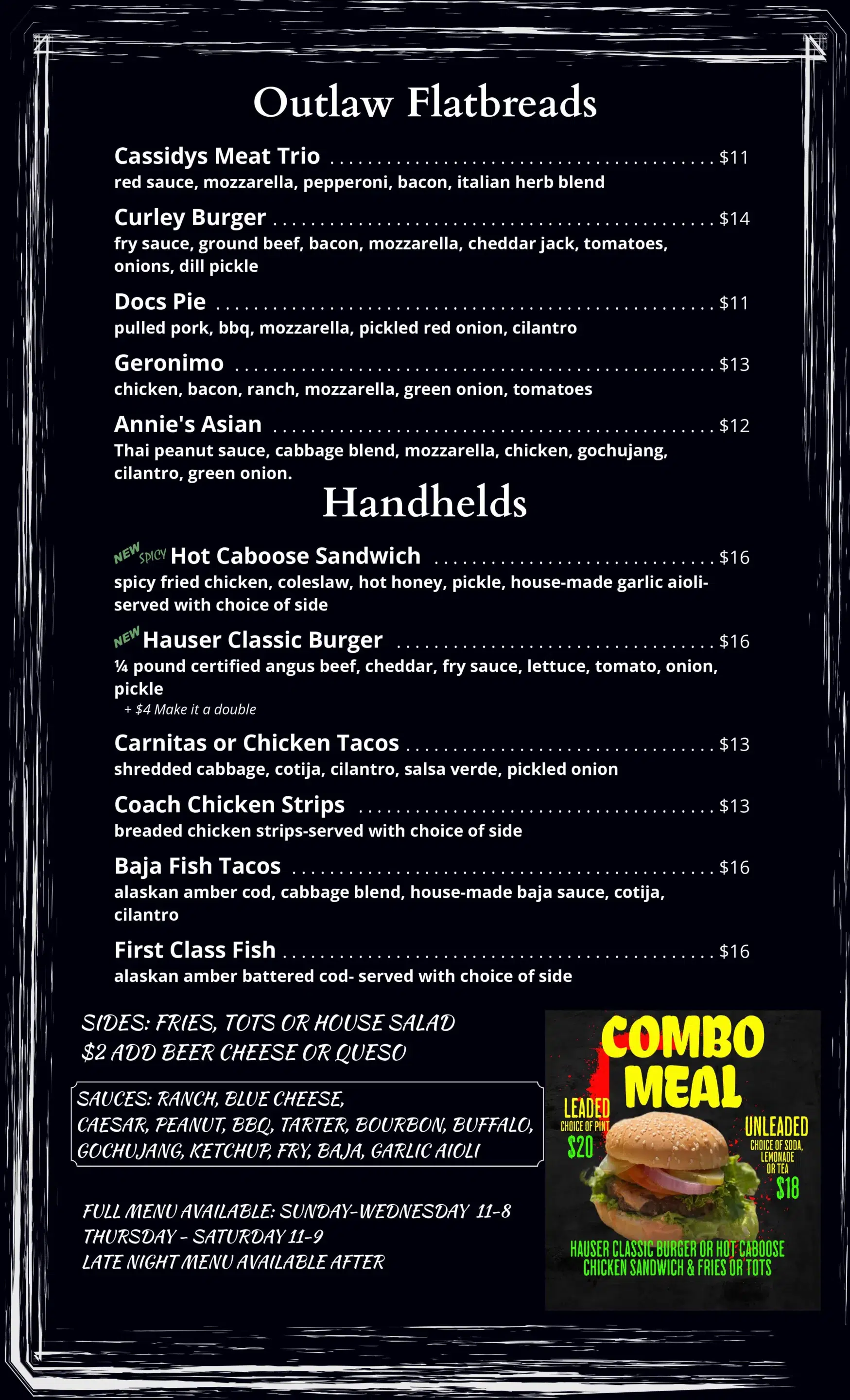 Curley's Menu second page
